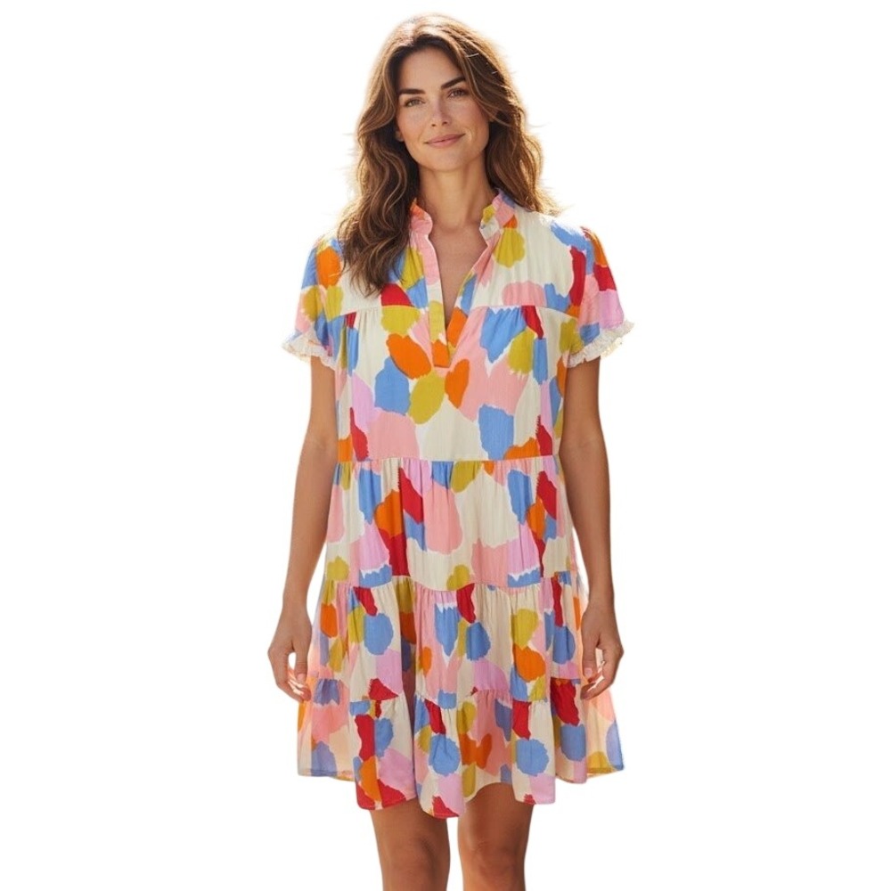 THML Abstract Dress Womens S Multicolor Beach Fringe Boho SRT1333-1-CR